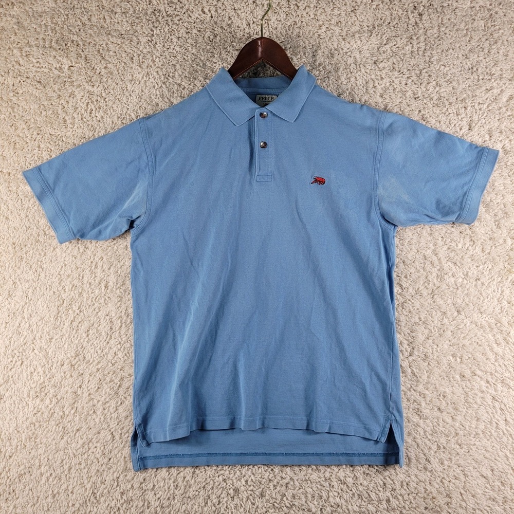 Perlis Polo Shirt Men's Large Blue Peruvian Cotton Crawfish Logo Short Sleeve